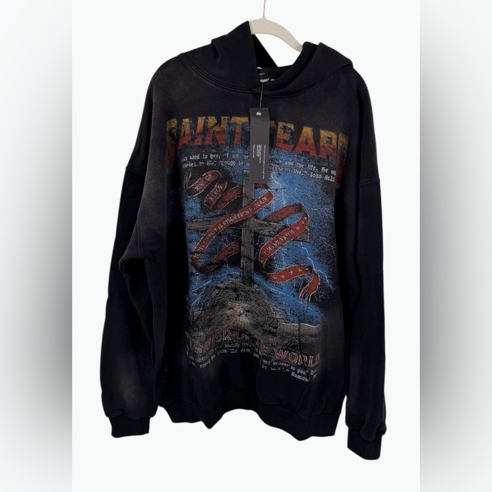Saint Tears Mens Black Hoodie Size Large Motorcycle Heavyweight NWT
